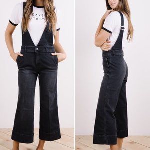 FREE PEOPLE Black Denim Wide Leg Crop Overalls